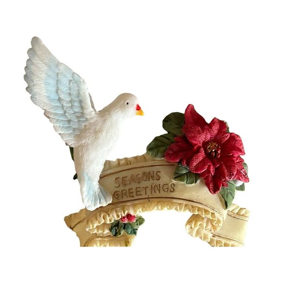 Vintage Poinsettia Floral Pillar Candle Holder w/Seasons Greetings add-on Dove** - Picture 5 of 14